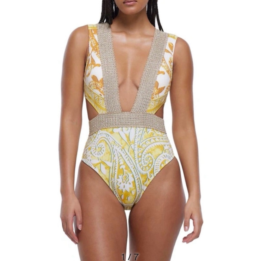 River Island Yellow and Gold One Piece Swimsuit